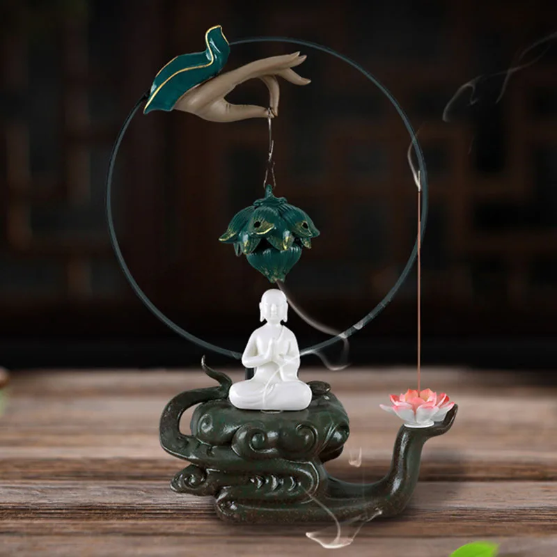 

Zen Garden Backflow Candlee Vessel Smoke Ramadan Room Decor Lotus Candlee Vessel Waterfall Porta Incienso Melting Shisha Burner