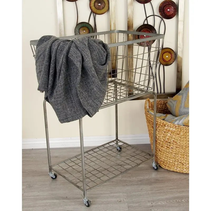 

Gray Metal Deep Set Wire Basket Storage Cart with Wheels