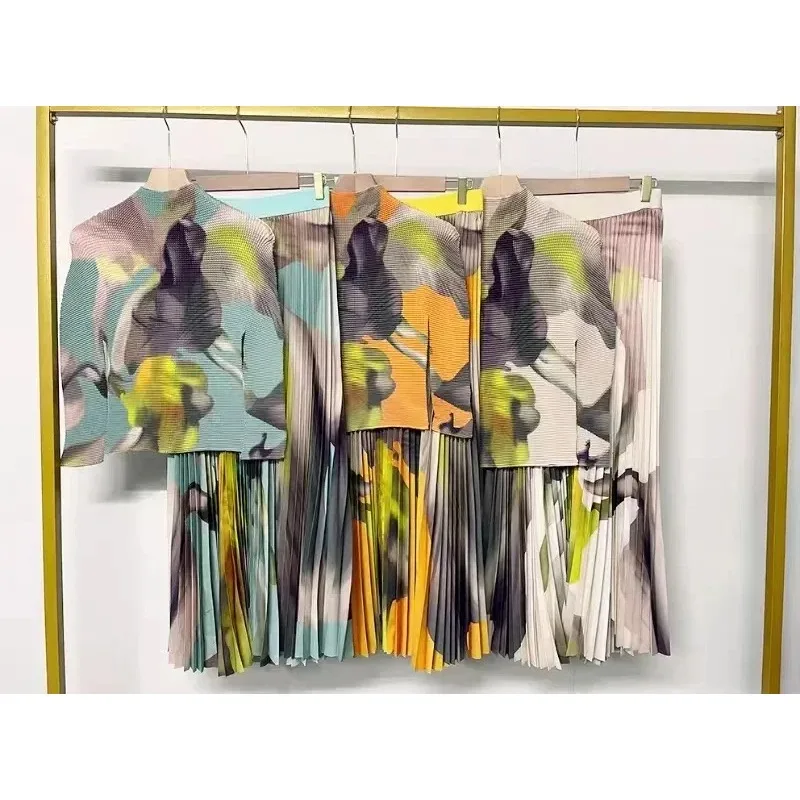 Женский костюм с плиссированной юбкой миаке летний полный комплект большого