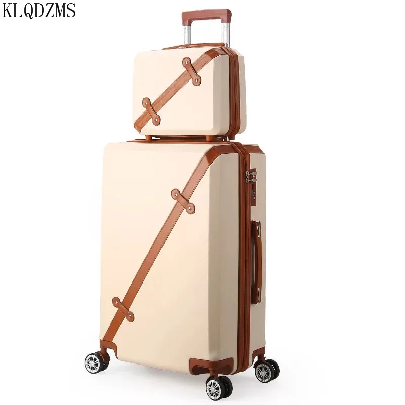 KLQDZMS 20/22/24/26inch New Men's and Women's Suitcase Fashion ABS Rolling Luggage Rotating Trolley Bag Handbag Set