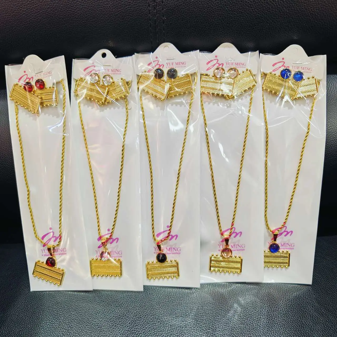 

5 Set/Lot Fashion Jewelry Set for Women Pendant Necklace and Earrings Crystal Jewelry Set African Gold Plated Necklace Jewellery