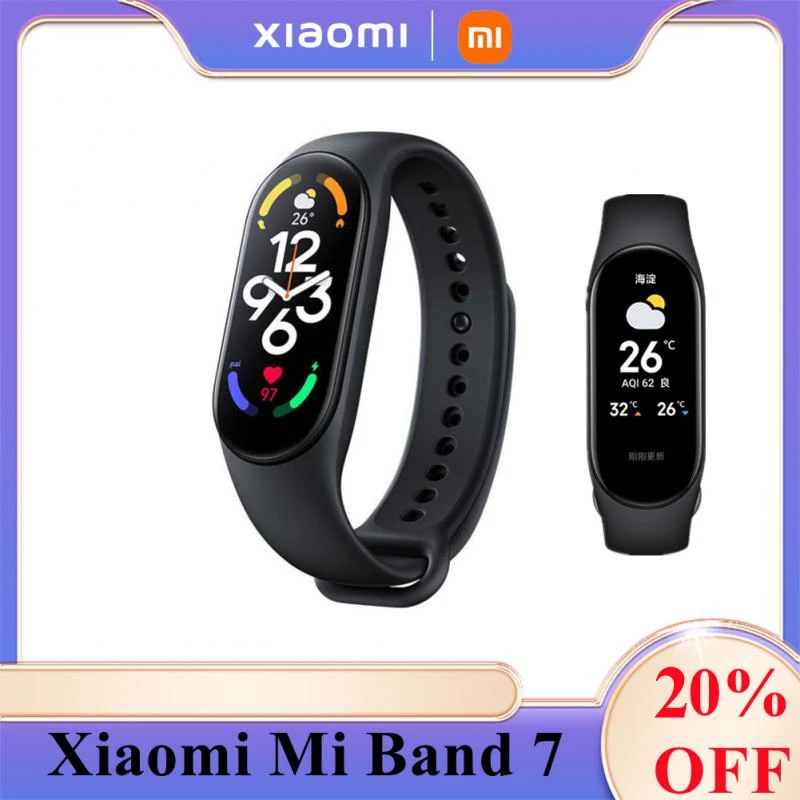 

Смарт-браслет Xiaomi Mi Band 7, цветной экран AMOLED, водонепроницаемый фитнес-трекер с Bluetooth