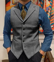 mens houndstooth tweed vest notched lapel groom retro vest business groomsmen clothing mens wedding vest