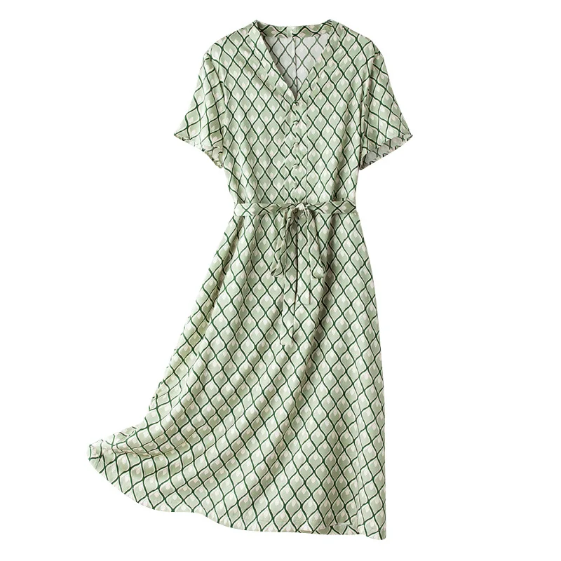 Женское шелковое платье Новинка лета 9532 приталенная шелковая клетчатая юбка