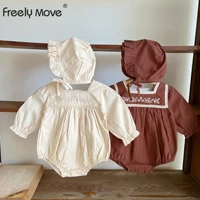 freely move baby girl long sleeve lace ruffle clothing romper hat newborn cotton girl bodysuit infant jumpsuit clothes