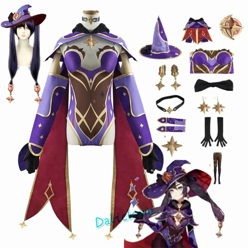 

Genshin Impact Mona Cosplay Costume Halloween Carnival Party Sexy Dress Women Girls Uniform Cosplay Wig Shoes Accessories Outfit