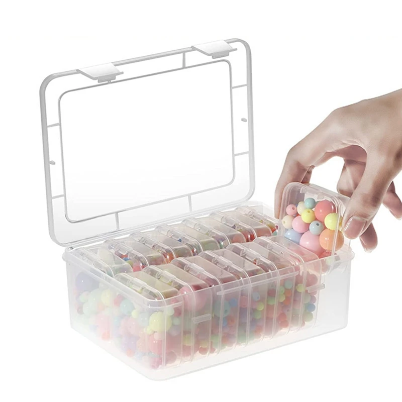 

14Pcs Mini Clear Plastic Storage Box Container with Lids Empty Hinged Boxes for Beads DIY Craft Jewelry Making