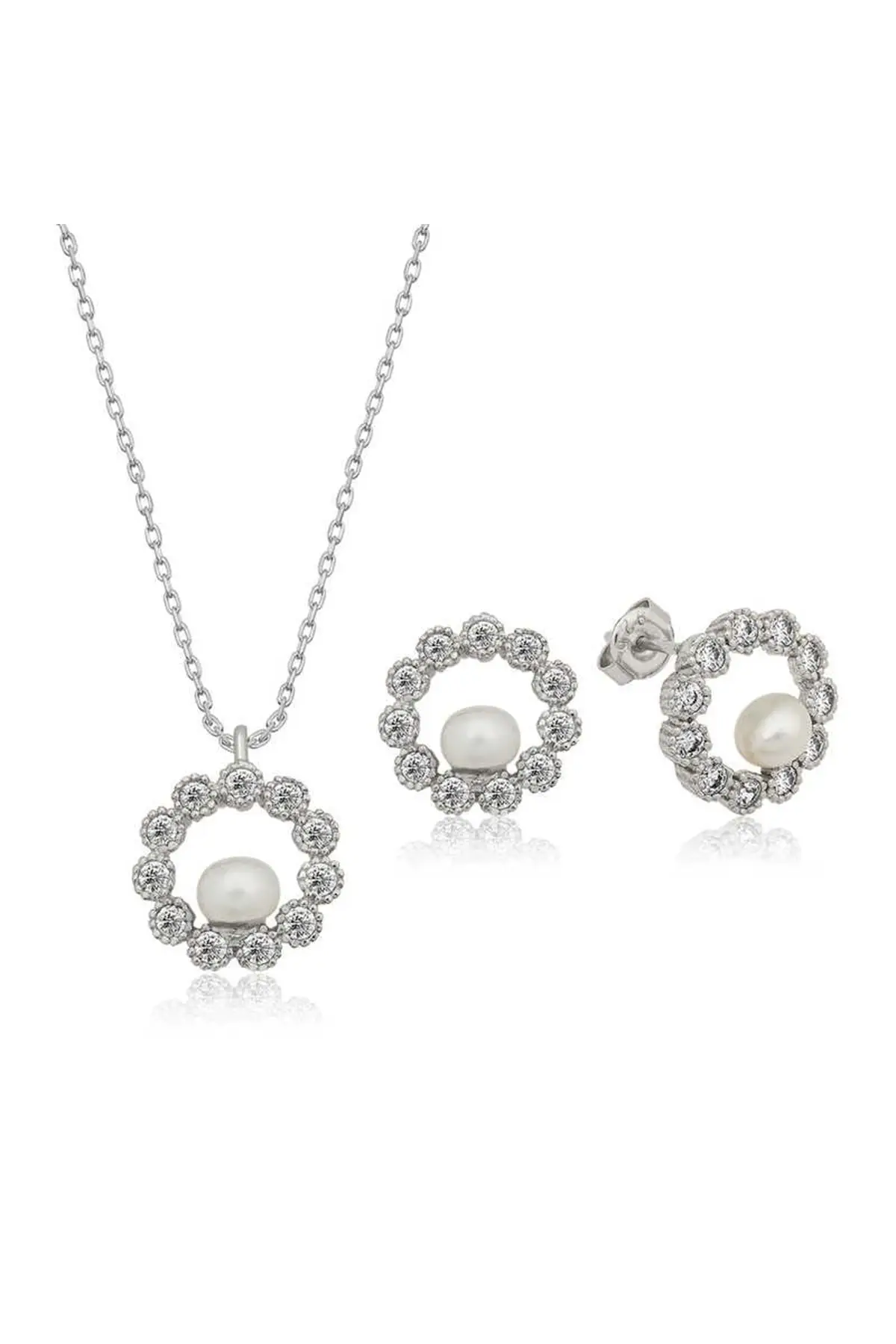 

Silver With Pearl Ring Pattern, earrings necklace