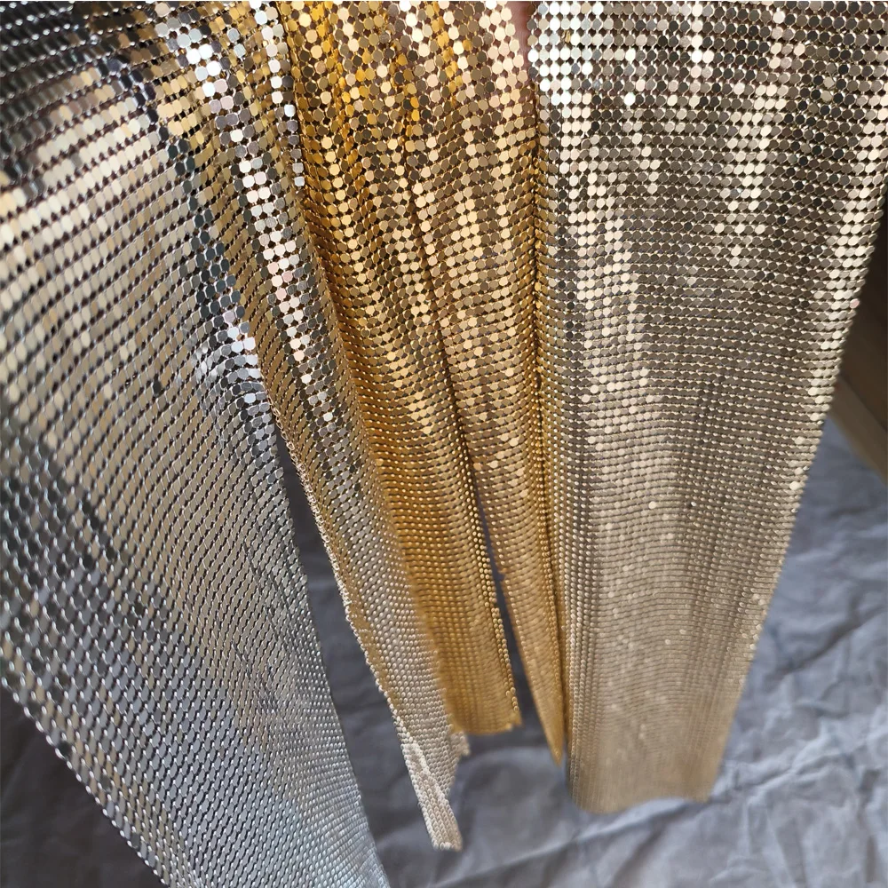 Золотая серебряная металлическая сетчатая ткань с блестками расшитая сделай сам