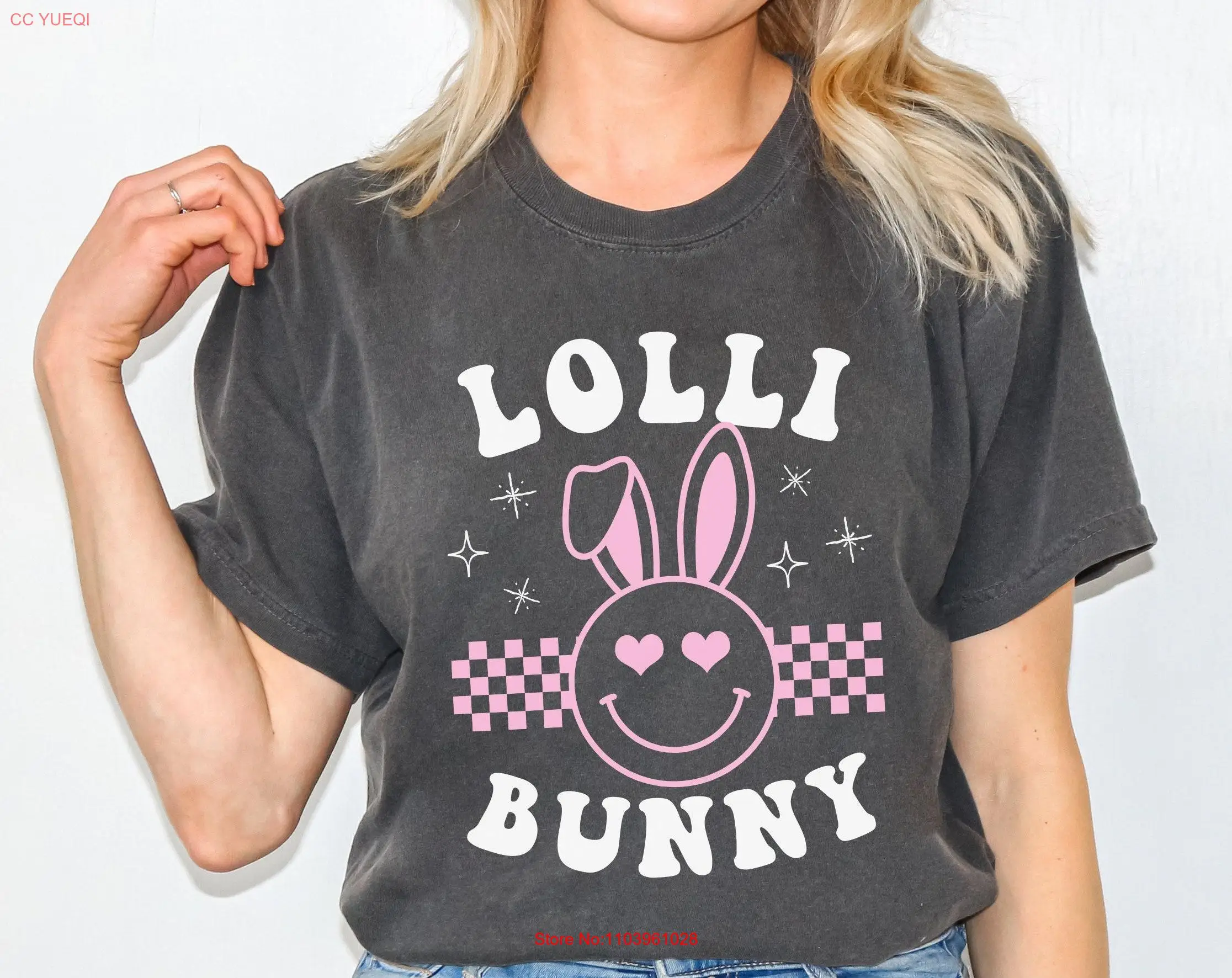 Фото Пасхальная футболка Lolli с бабушным кроликом для беременных, комфортные цвета, с длинными или короткими рукавами №1