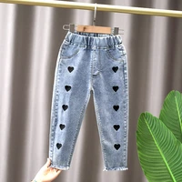 spring kids girls clothes baby elastic band straight leg love jeans pants for girls baby clothing outer wear denim trousers