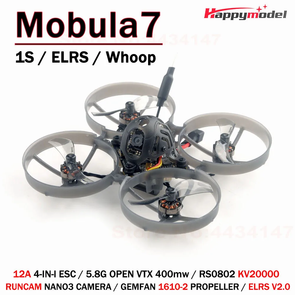 HappyModel Mobula7 1S X12 5 в 1 AIO FC ELRS V2.0 BLHELIS 12A OPENVTX 400 МВт Runcam Nano3 RS0802 KV20000 75 мм FPV Tinywhoop |