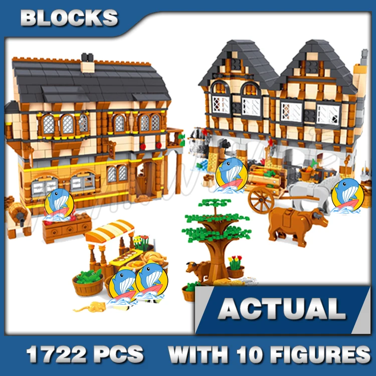 

1722 шт. замок Королевство средневековый рынок Деревня Европейский стиль рынок 28001 Строительные блоки совместимы с моделью
