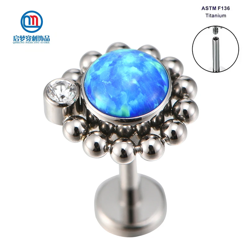 

ASTM F136 Titanium Internally Threaded Labret Tragus Cartilage Helix Stud with Opal Flower Piercing Jewelry