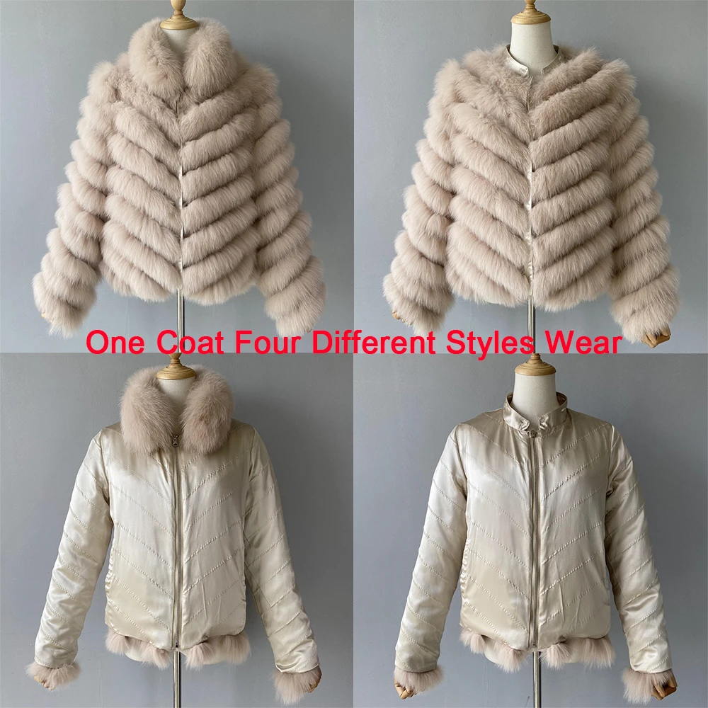Jxwatcher Real Fox Fur Coat Silk Liner Reversible Wear Jacket Women Winter Warm Custom Luxury Smooth High-Grade Fur Coat Lady images - 6