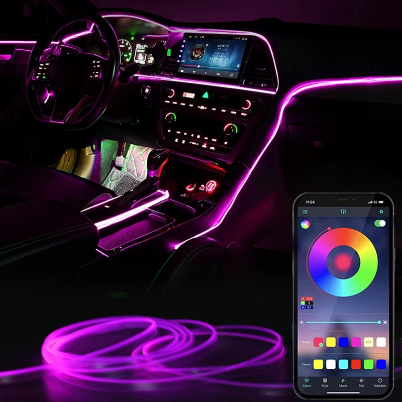 

Car Interior Decorative Ambient Led Light Backlight EL Neon Strip RGB Multiple Modes App Sound Control 12V Auto Atmosphere Lamp