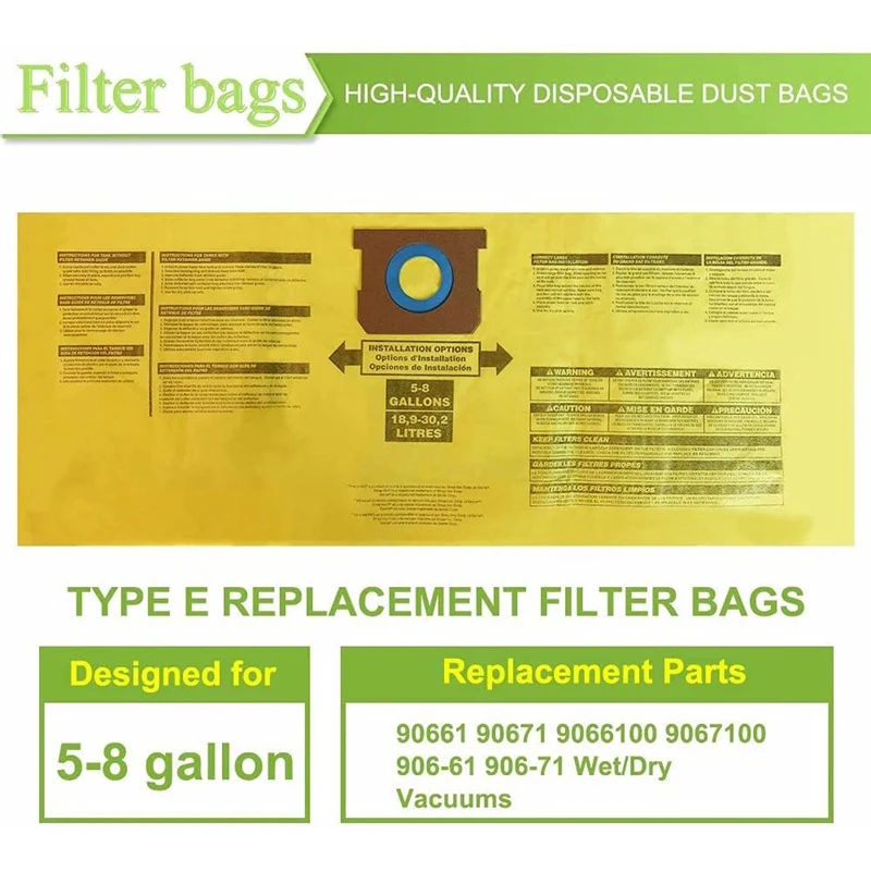 

12 Pack 9067100 Replacement Vacuum Bags Compatible For Shop Vac 5-8 Gallon Vacuum, Part 90671 Type H