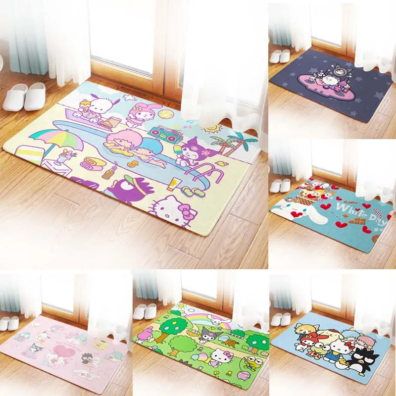 

Напольный коврик Sanrioed с изображением котят, коричного цвета, Kuromi, мультяшный дверной коврик, домашний декор, впитывающий нескользящий коврик для ванной, коврик для входа в спальню