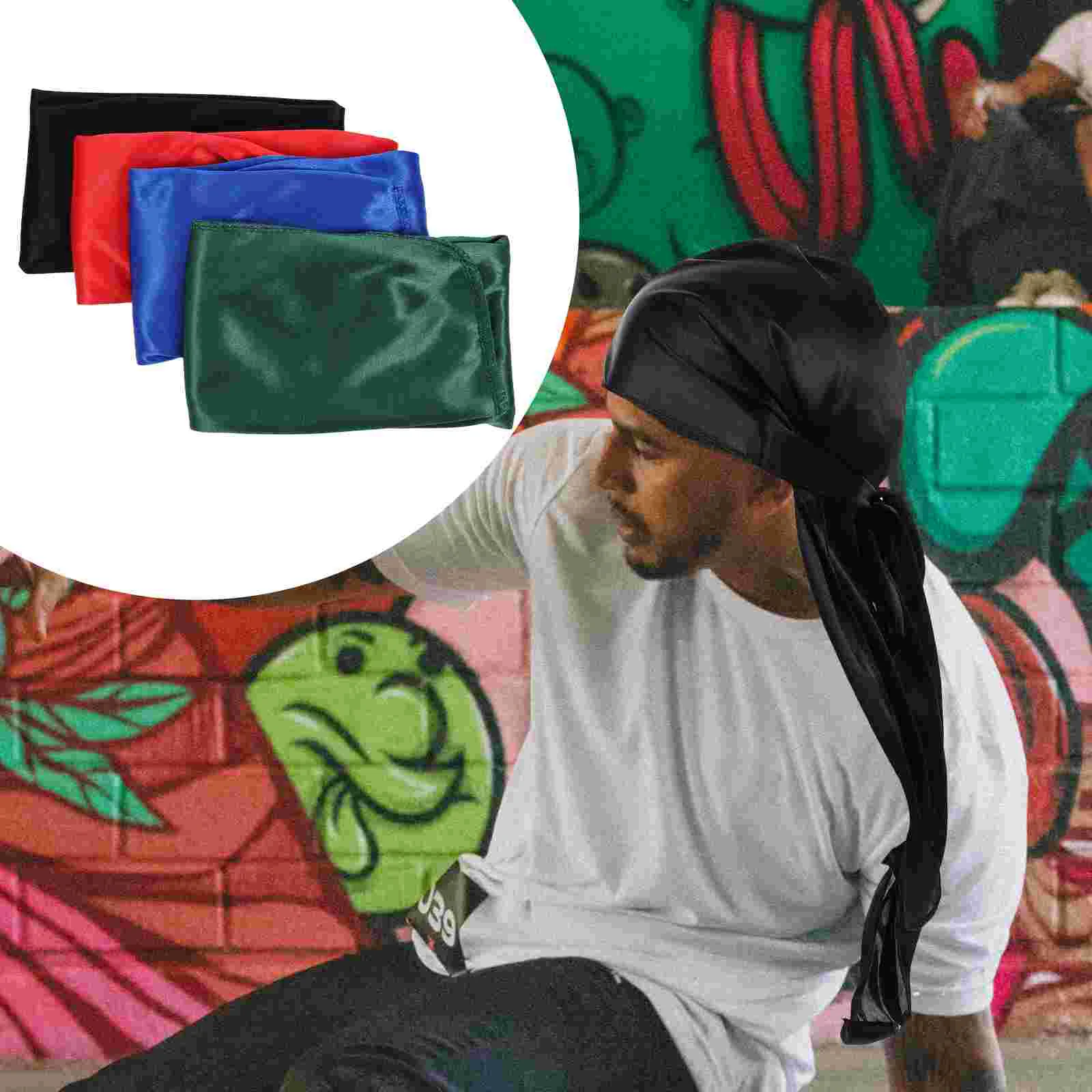 

4 шт. Стильная мужская длинная шапка «Do Rag», эластичная уличная шапка, головной убор для езды на велосипеде, «роса», «хип-хоп»