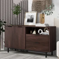 Contemporary Style Sideboard with Black Support Frame Metal Handles Large Storage Space (Brown)