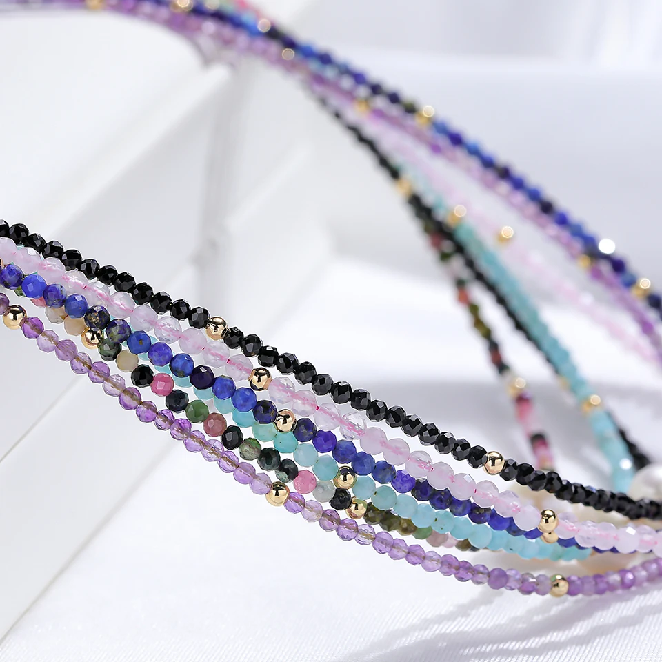 

Tourmaline Necklace Freshwater Pearl Choker Black Spinel For Women Stainless steel stainless steel Jewelry chains Free Shipping
