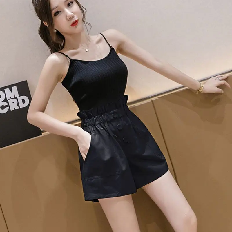 Шорты женские короткие с завышенной талией широкие Свободные Багги Классическая