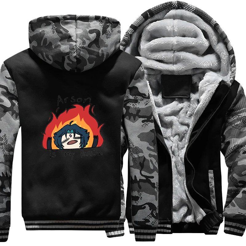 

Arson Is My Passion Jackets For Men Fleece Bomber Jacket Winter Thick Streetwear Zipper Hooded Warm Coats Clothing Outerwear