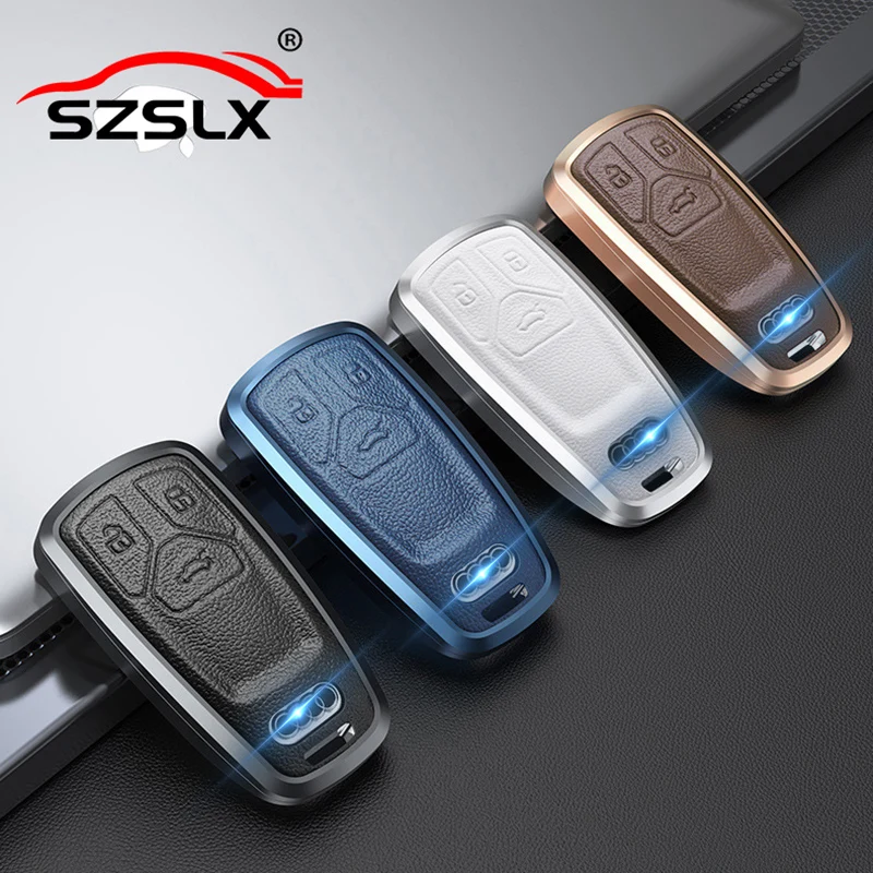 

Alloy Leather Car Remote Key Case Cover Shell For Audi A4 B9 A5 A6 8S 8W Q5 Q7 4M S4 S5 S7 TT TTS TFSI RS Protector Fob Keyless