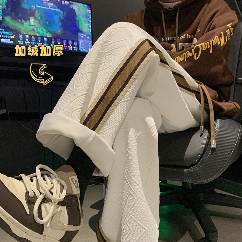 

Полосатые, составного кроя, мужские зимние, утепленные, модные, новинка 2023, Брендовые мужские повседневные мешковатые брюки в стиле хип-хоп