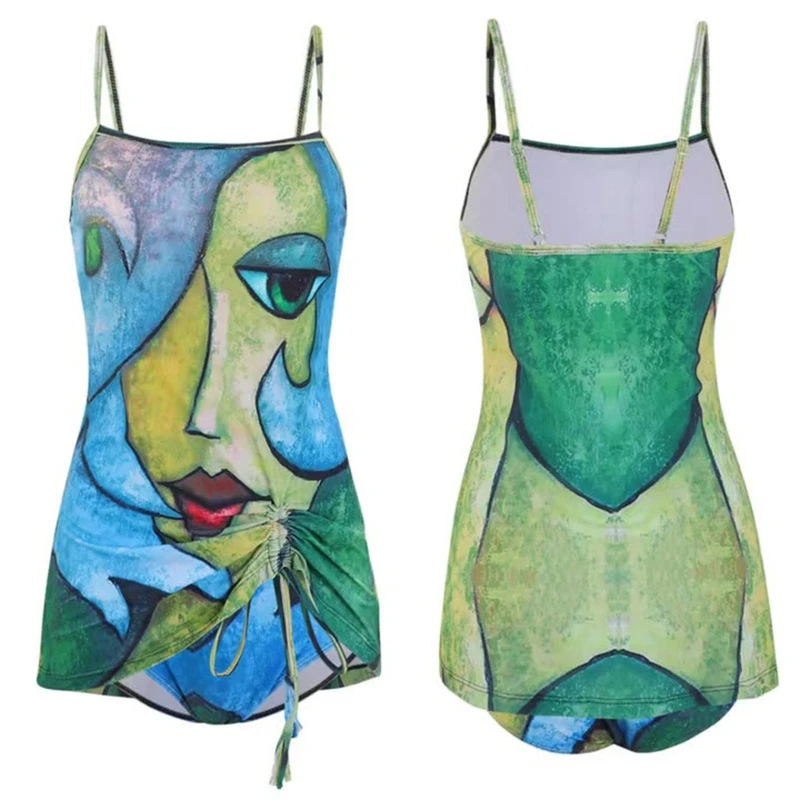 

Slimming Control Color Print Swimdress Swimwear 2 Piece Swimsuits Tankini Top 24BD