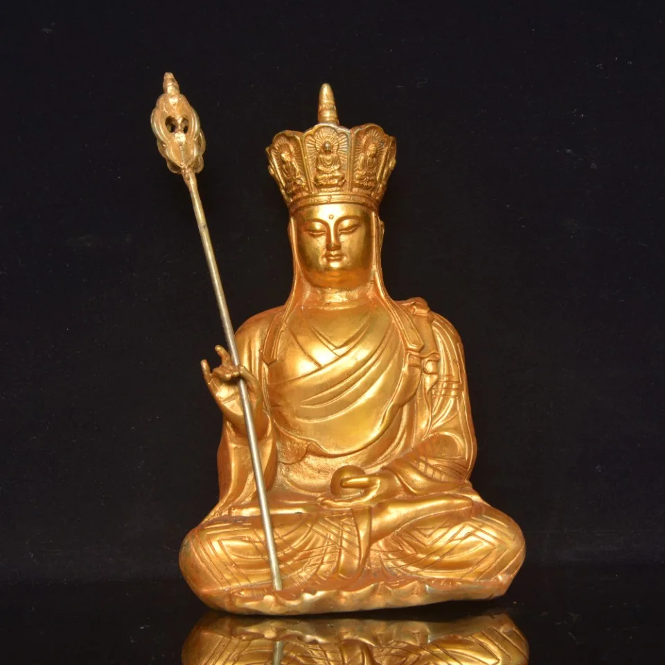 

Бронзовые украшения в виде Кинг тибетского Будды, позолоченный Кинг тибетского бодхисаттвы, сидящая статуя дзен для гостиной, домашний зал ...