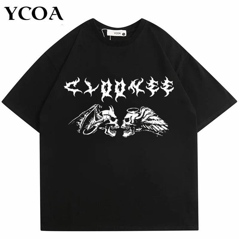 

en's T-Shirts Tops Tees Oversized Suer Cotton Dark Skulls Graphic Hip Hop Short Sleeves Goth Harajuku Streetwear Clothing