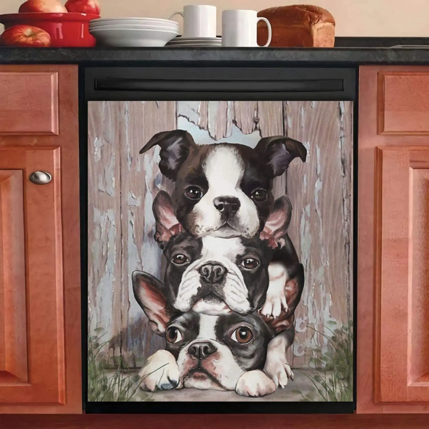 

Customized Dishwasher Cover Boston Terrier Wall Lovely Dogs Lovel Animal Family Decor Sticker Kitchen Decorative Magnet Dishwash