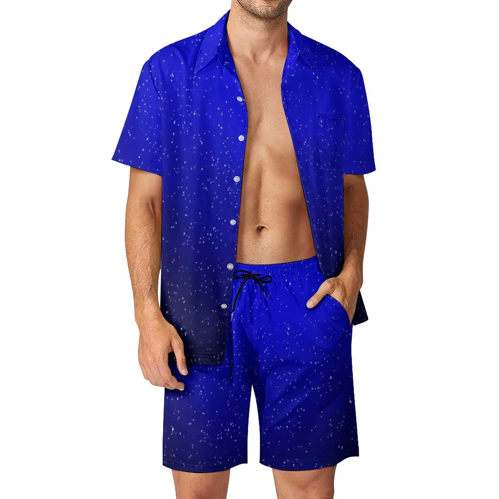 

Galaxy Sky Art Vacation Men Sets Nigh Stars Print Casual Shirt Set Summer Shorts Two-piece Trending Suit Plus Size