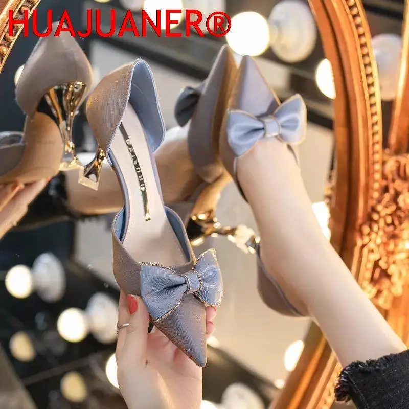 High Heels 2022 New French Hollow Single Shoes for Women with Thin Heels  and Bows Thin Heels - купить по выгодной цене | AliExpress