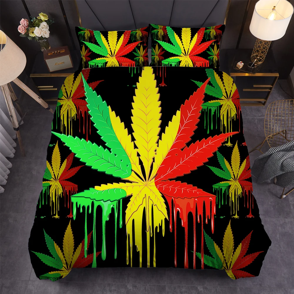 

3D Maple Leaf Bedding Set Tie Dye Printing 2/3pc Duvet Cover Set Pillowcase Home Textiles Bedroom Decor Single Queen King Size