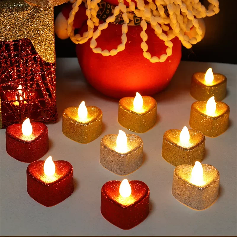 

Flameless LED Tea Candles Light Romantic Battery Operated Love Shape Candles Lights for Birthday Party Wedding Decoration