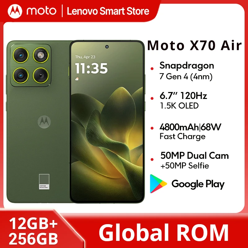 Фото Смартфон Motorola Moto X70 Air, 6,7-дюймовый OLED-дисплей 1.5K 120 Гц, процессор Snapdragon 7 Gen 4, глобальная прошивка, камера 50 МП, легкий мобильный телефон №1