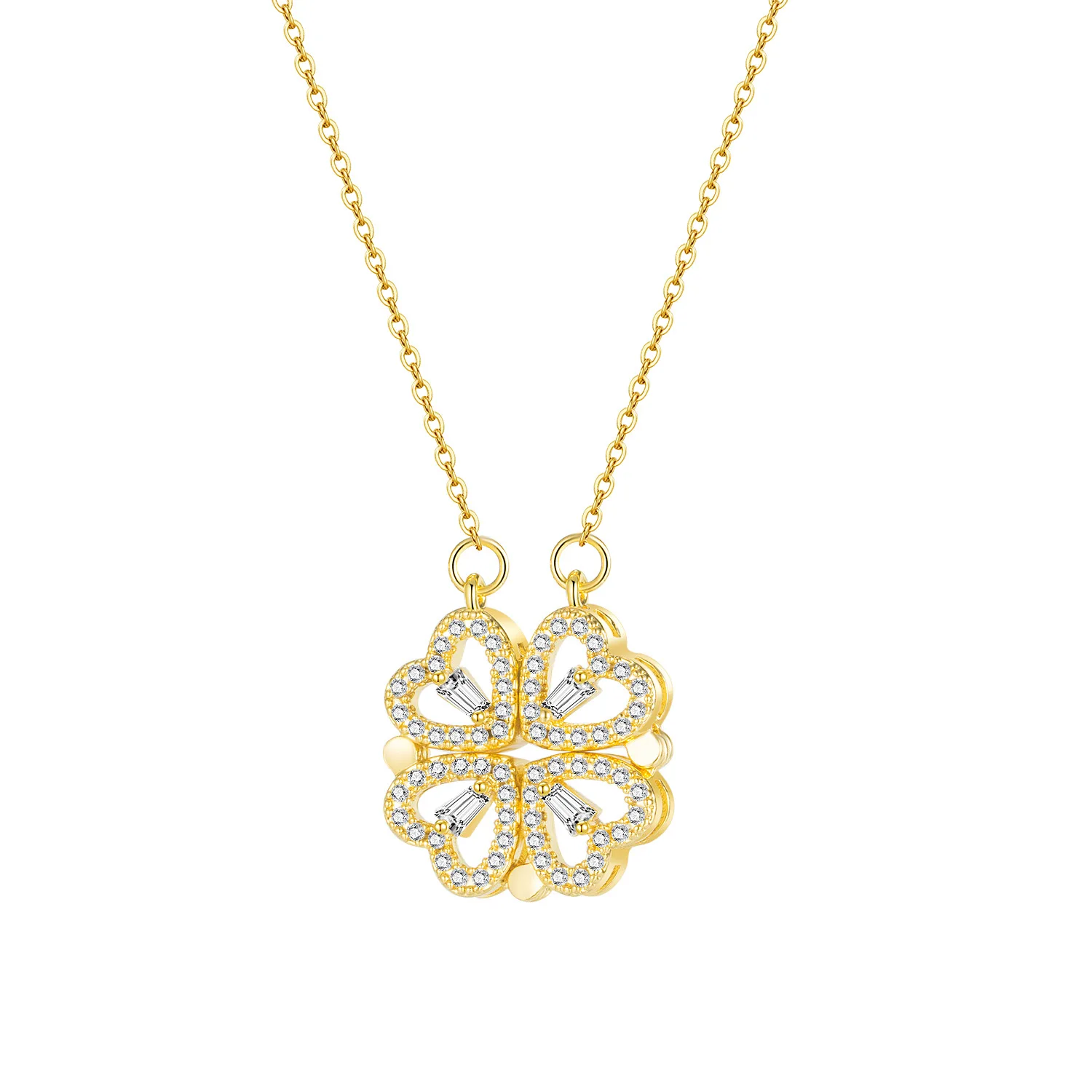 

Luxurious Two In One Love Heart Four Leaf Clover Necklace Jewelry Zircon Lucky Grass Fashion Women Girl Gift