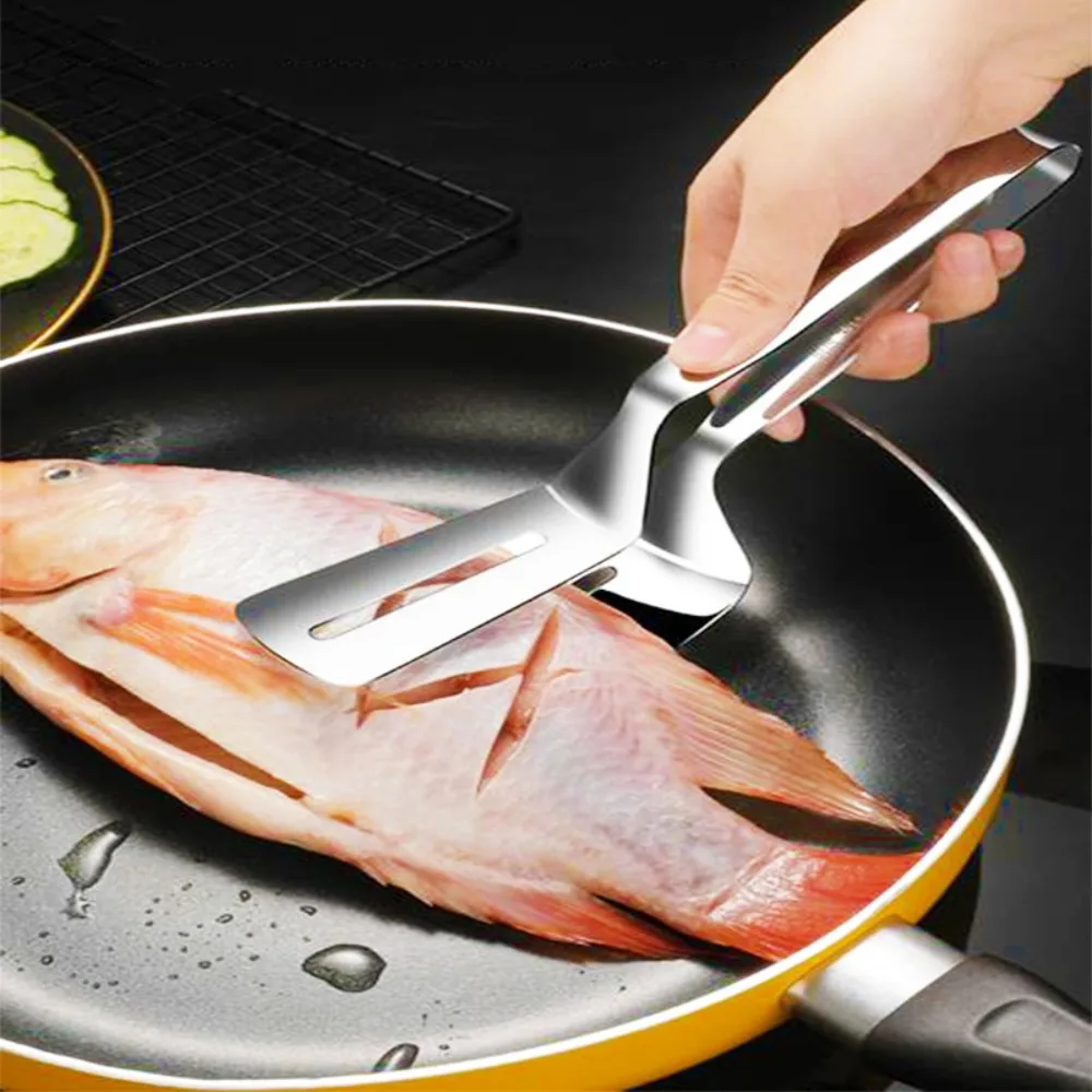 

Kitchen Utensils Stainless Steel Clamp Meat Fried Fish Clamp Pizza Clip Fish Frying Spatula Steak Shovel Barbecue Tong