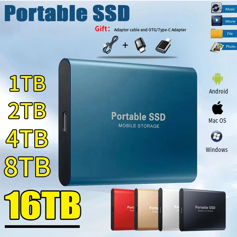External Hard Drive 2TB USB 3.1 Type-C Mini Portable SSD 1TB Solid State Drive for PC Mac Desktop MacBook