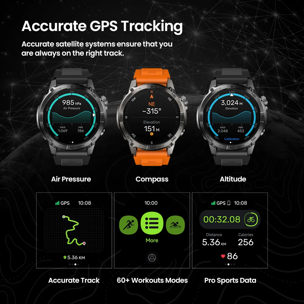 Фото Zeblaze Stratos 2 Plus GPS Смарт-часы для мужчин и женщин Компас Барометрический Высотомер Bluetooth Телефонный звонок homme reloj inteligente №3