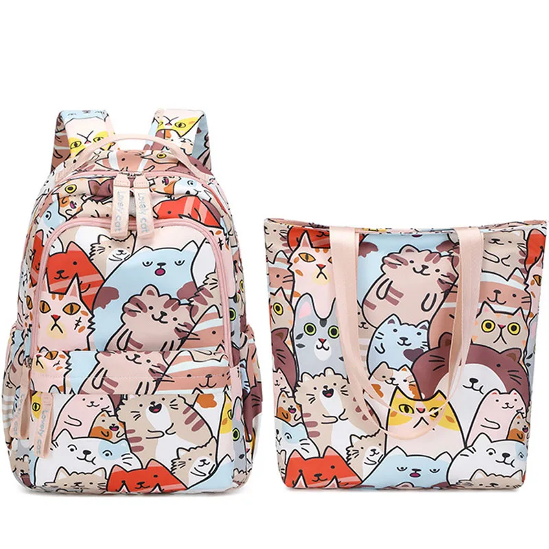 2pcs/Set School bags Lightweight Waterproof Princess Backpacks With Cartoon printing waterproof Burden-reducing Girls School Bag