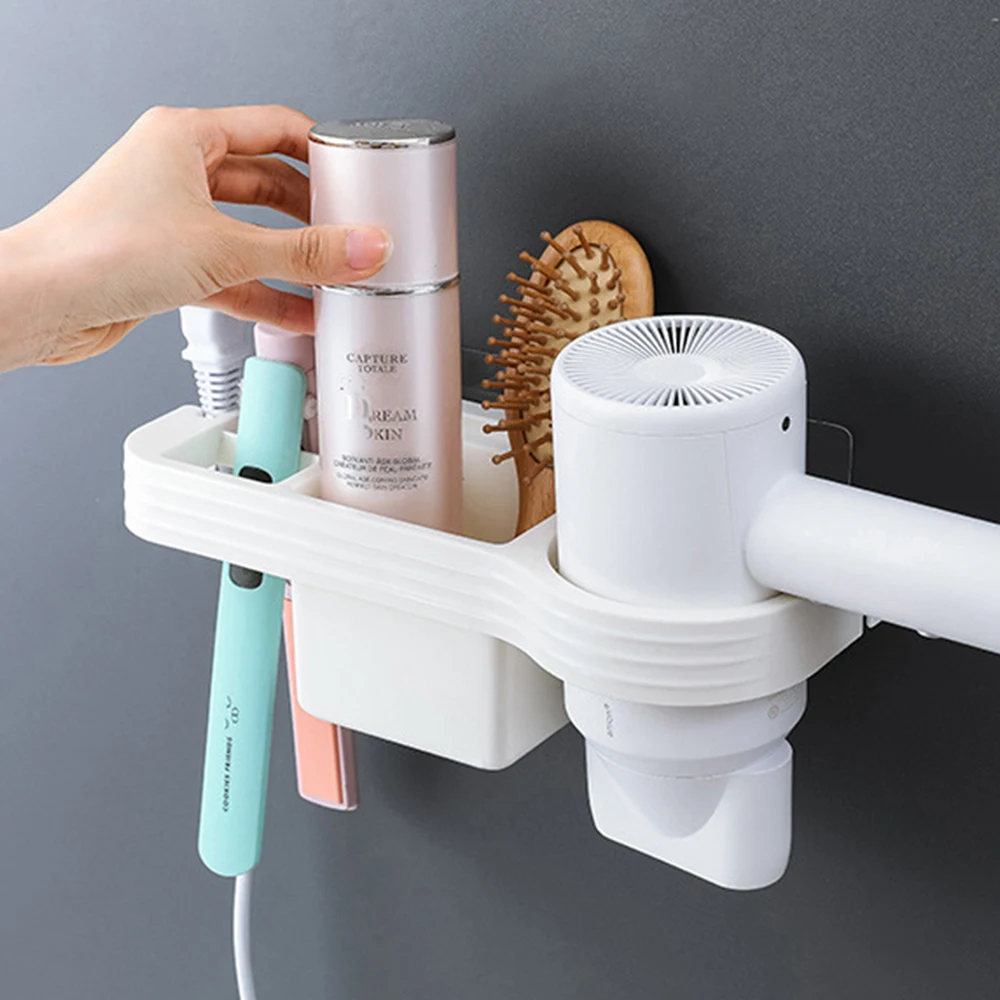 

Hair Dryer Holder Organized Rack Wall Mounted Hair Straightener Stand Bathroom Shelf Storage Shelves Bathroom Accessories