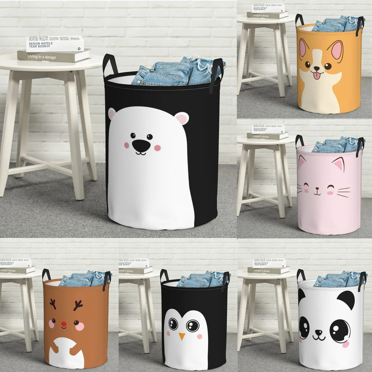 Funny Kawaii Animal Face Dirty Laundry Basket Folding Large Capacity Bag Clothes Child Toy Storage Bucket Organizer With Handles