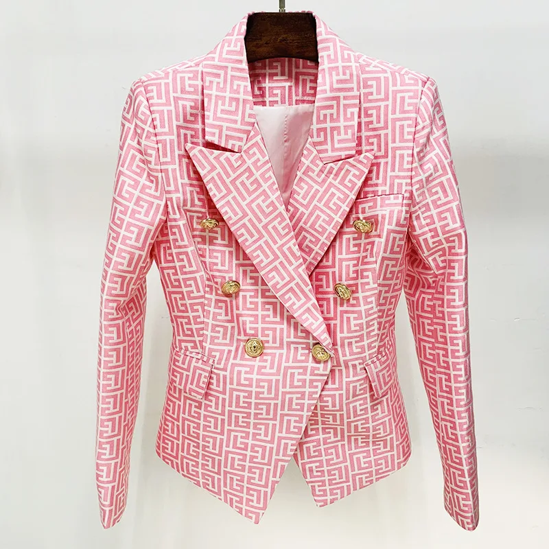 

HIGH QUALITY New Fashion Designer Jacket Women's 2022 Slim Fit Double Breasted Lion Buttons Stylish Geometrical Jacquard Blazer