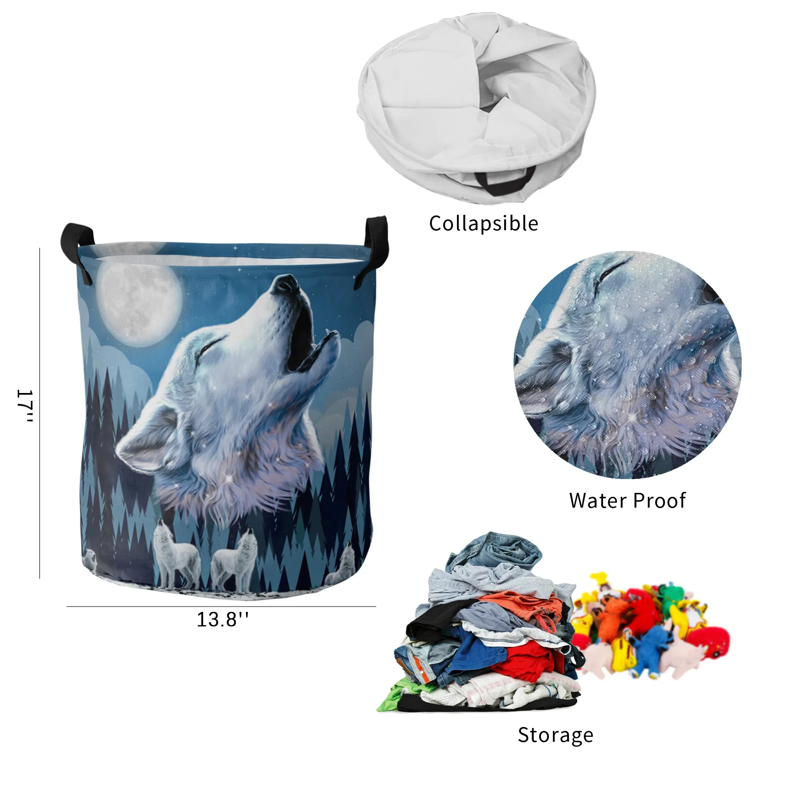 Корзина для белья деревянная с воющим Луном и грязным ворсом складной