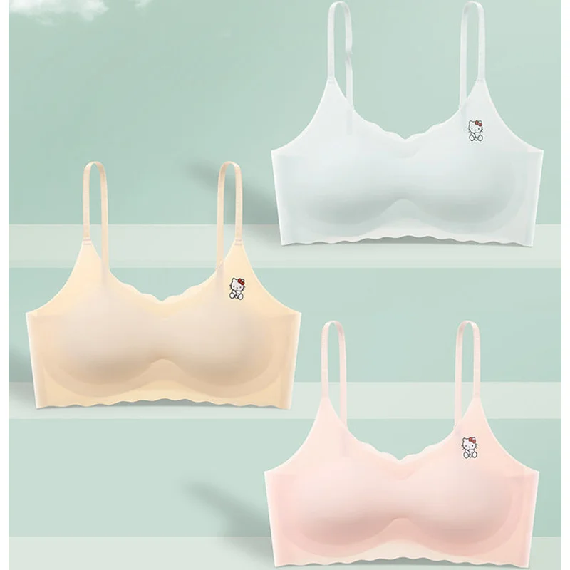 

Underwear Sports Sanrio Hello Kitty Wrapping Seamless Girl Kawaii Summer Thin Breast Bra Student Puberty Ice Silk Underwear