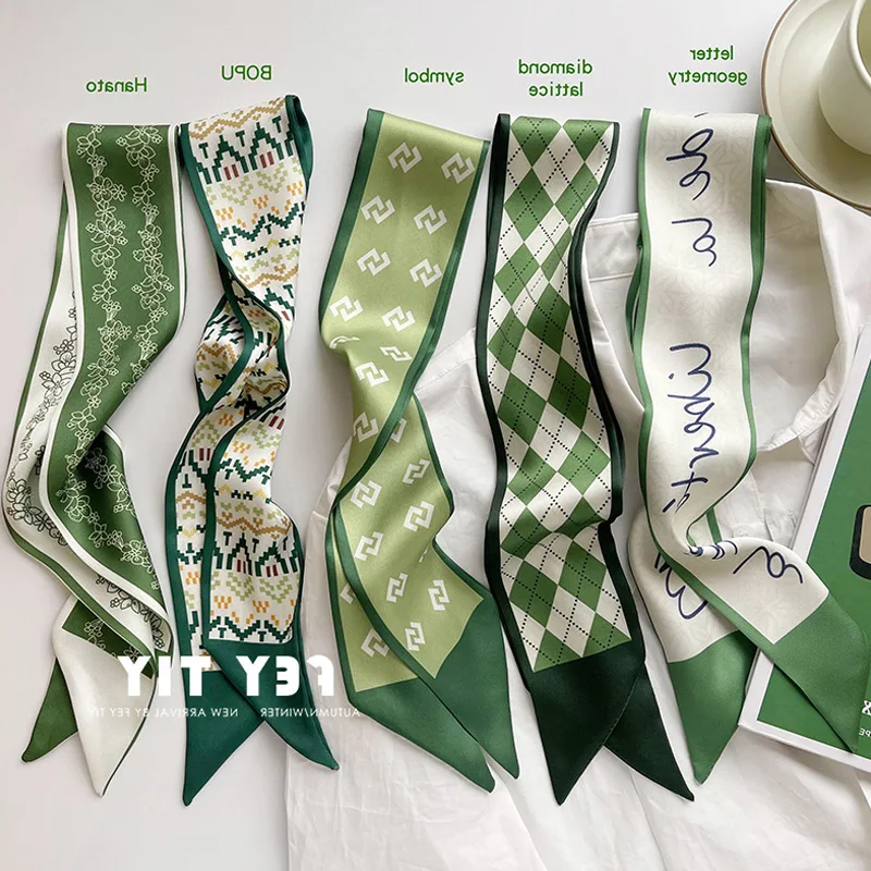 

Green Small Silk Scarf Women's Thin Narrow Streamer Hair Band Hair Ribbons Tied Bag Decoration Long Scarf Hair Jewelry