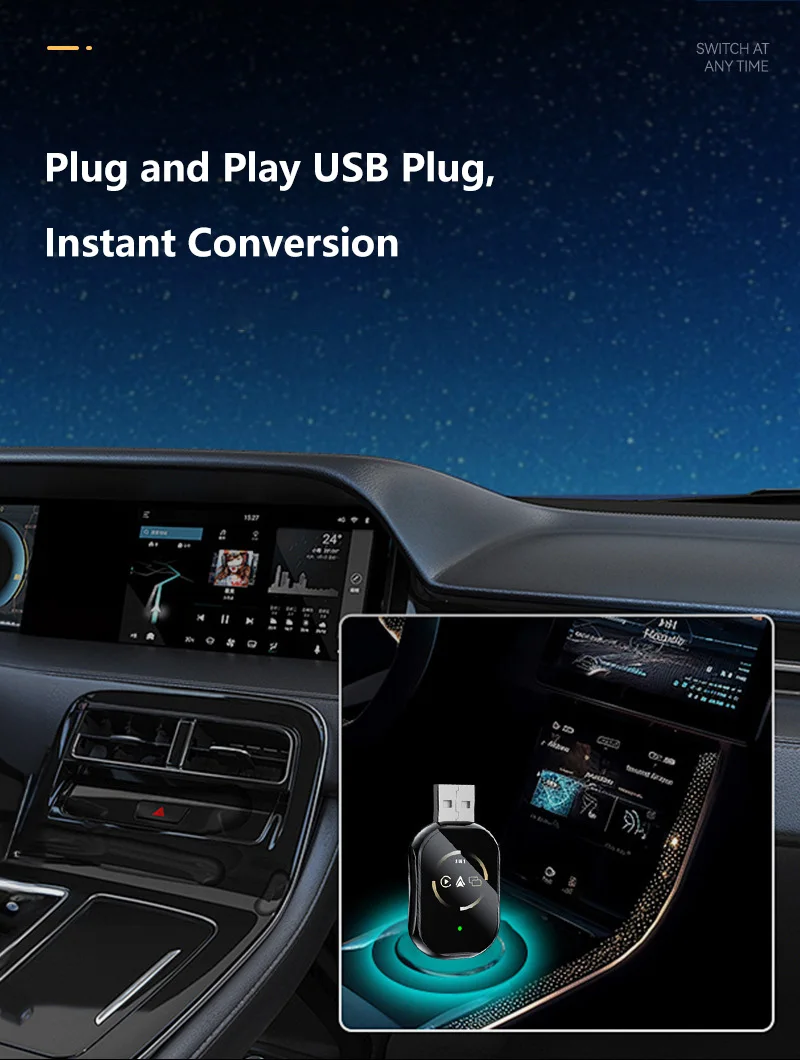Фото 3в1 Mirror Link Проводной к беспроводному адаптеру Carplay для Airplay Android Auto MirrorLink Bluetooth + Wi-Fi USB Dongle Автомобильный Ai Box НОВЫЙ №5